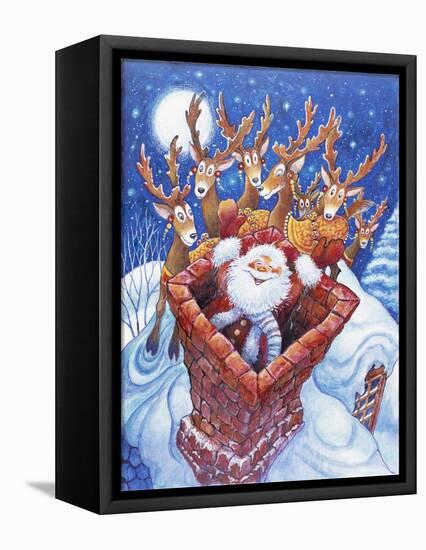 Reindeer Watch Santa Slide Down Chimney-Bill Bell-Framed Premier Image Canvas