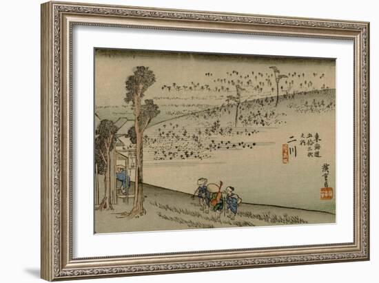 Reizgers Walk Toward a Teahouse at Futugawa-Utagawa Hiroshige-Framed Art Print