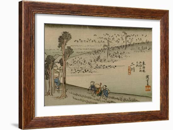 Reizgers Walk Toward a Teahouse at Futugawa-Utagawa Hiroshige-Framed Art Print