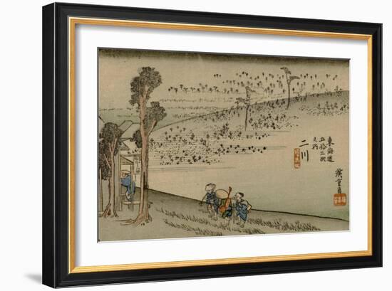 Reizgers Walk Toward a Teahouse at Futugawa-Utagawa Hiroshige-Framed Art Print