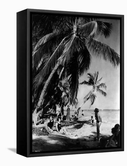 Relaxing under the Palms at Tahiti Beach, Coral Gables, Florida, March 23Rd, 1926-null-Framed Premier Image Canvas