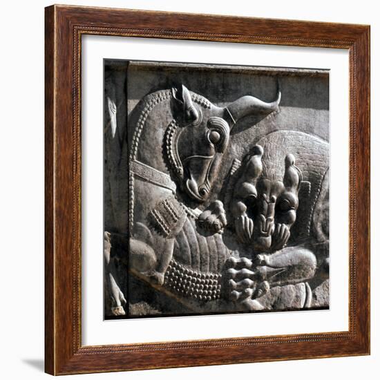 Relief carving, ruins of the ancient Persian city of Persepolis, Iran, first half of 5th century BC-Werner Forman-Framed Photographic Print