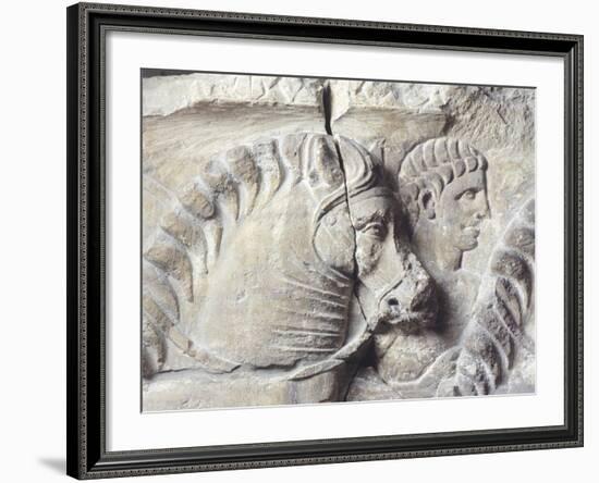 Relief Depicting a Groom Between Two Horses-null-Framed Giclee Print