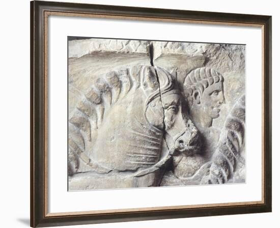 Relief Depicting a Groom Between Two Horses-null-Framed Giclee Print