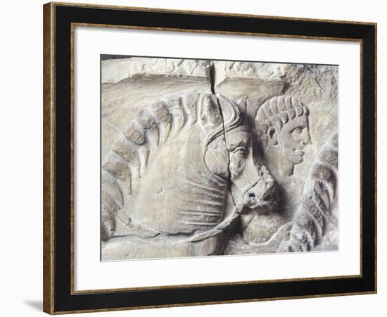 Relief Depicting a Groom Between Two Horses-null-Framed Giclee Print