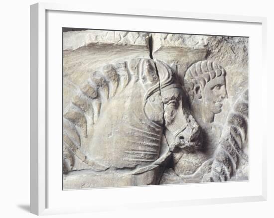 Relief Depicting a Groom Between Two Horses-null-Framed Giclee Print