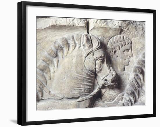 Relief Depicting a Groom Between Two Horses-null-Framed Giclee Print