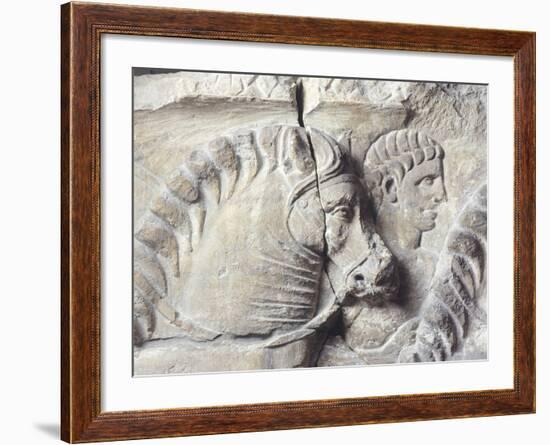 Relief Depicting a Groom Between Two Horses-null-Framed Giclee Print