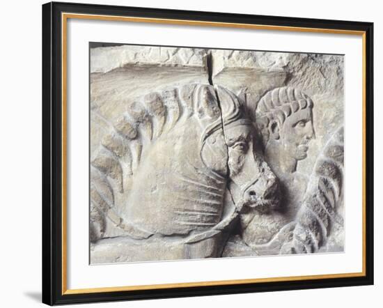 Relief Depicting a Groom Between Two Horses-null-Framed Giclee Print