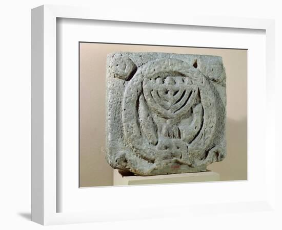 Relief Depicting a Menorah, from Umm Qeis (Ancient Gadara) Jordan (Basalt)-null-Framed Premium Giclee Print