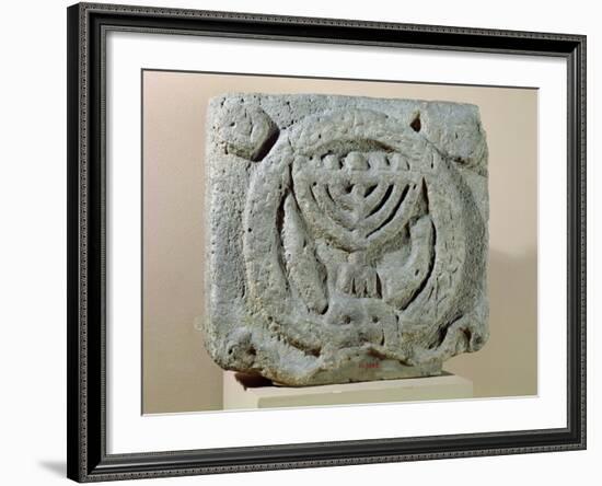Relief Depicting a Menorah, from Umm Qeis (Ancient Gadara) Jordan (Basalt)-null-Framed Giclee Print