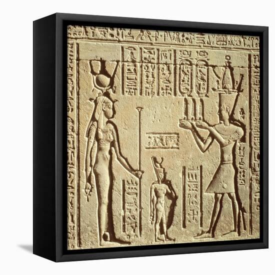 Relief Depicting a Pharaoh Making an Offering to Hathor, from the Roman Birth House, or Mammisi-null-Framed Premier Image Canvas