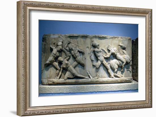 Relief Depicting Greek Soldiers Fighting Amazons-null-Framed Photographic Print