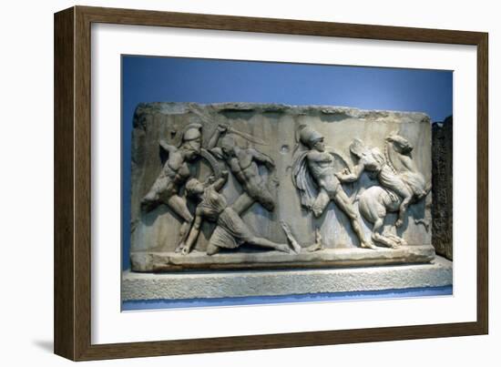 Relief Depicting Greek Soldiers Fighting Amazons-null-Framed Photographic Print