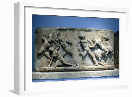 Relief Depicting Greek Soldiers Fighting Amazons-null-Framed Photographic Print