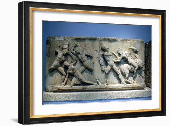 Relief Depicting Greek Soldiers Fighting Amazons-null-Framed Photographic Print