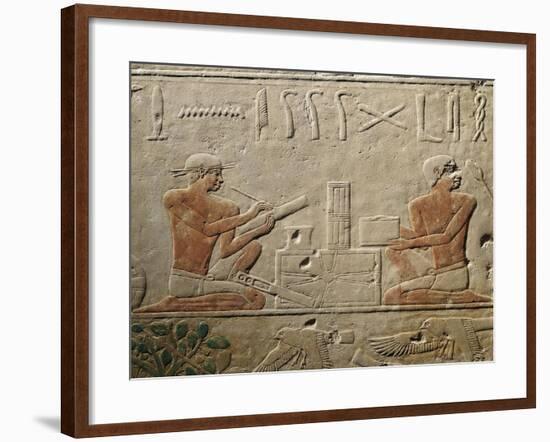Relief Depicting Two Scribes, from Mastaba of Akheteps at Saqqara, Old Kingdom, Dynasty V-null-Framed Giclee Print