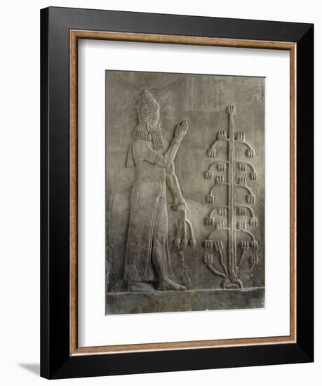 Relief du palais de Sargon II : génie portant un fleur de pavot-null-Framed Giclee Print