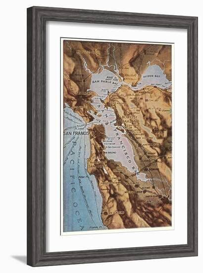 Relief Map of Bay Area, San Francisco, California-null-Framed Art Print