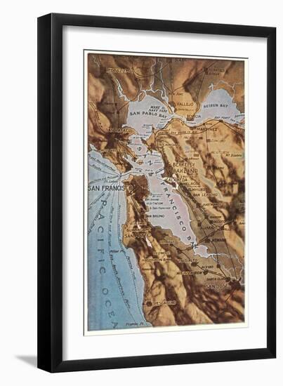 Relief Map of Bay Area, San Francisco, California-null-Framed Art Print