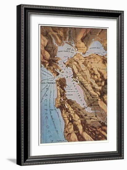 Relief Map of Bay Area, San Francisco, California-null-Framed Art Print