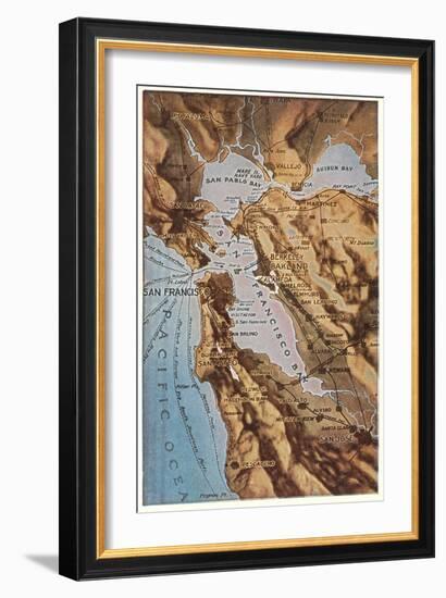 Relief Map of Bay Area, San Francisco, California-null-Framed Art Print