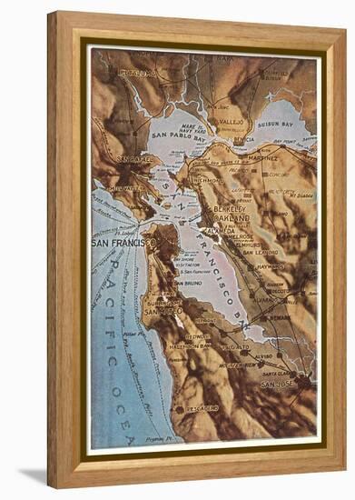 Relief Map of Bay Area, San Francisco, California-null-Framed Stretched Canvas