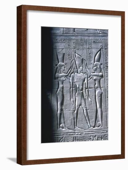 Relief of the Pharaoh between two goddesses, Temple of Horus, Edfu, Egypt, c251BC-c246BC-Unknown-Framed Giclee Print