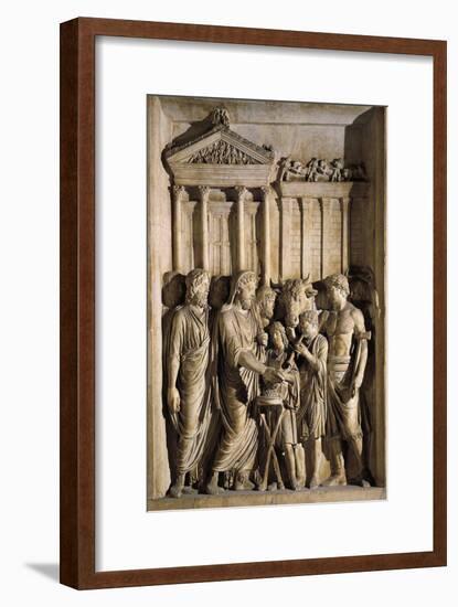 Relief Representing Marcus Aurelius Sacrificing before Temple of Jupiter on Capitol, 176-180 A.D.-null-Framed Giclee Print