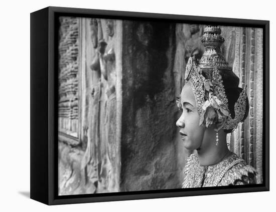 Religious Dancer at Temple of Angkor Wat, Wearing Richly Embroidered and Ornamented Costumes-Eliot Elisofon-Framed Premier Image Canvas