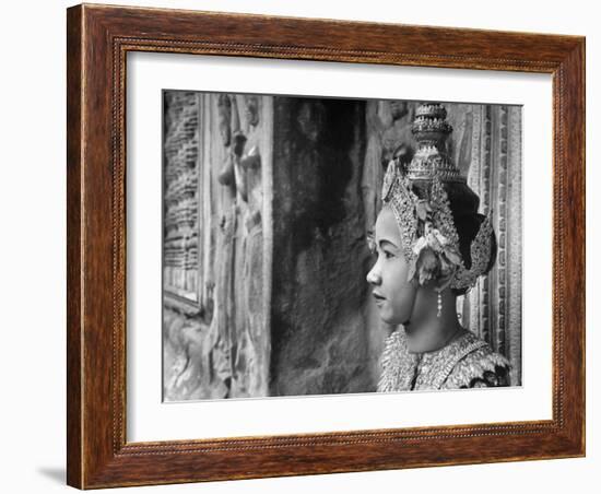 Religious Dancer at Temple of Angkor Wat, Wearing Richly Embroidered and Ornamented Costumes-Eliot Elisofon-Framed Photographic Print