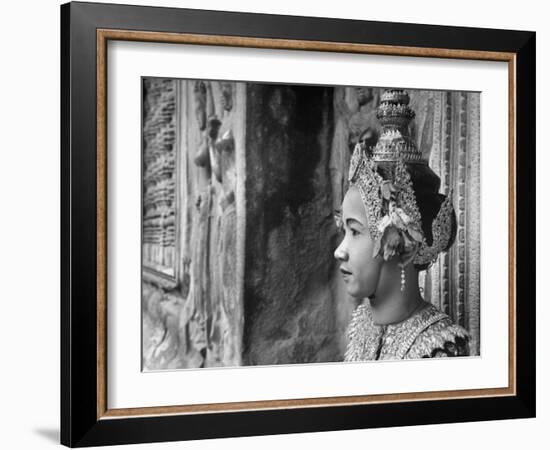 Religious Dancer at Temple of Angkor Wat, Wearing Richly Embroidered and Ornamented Costumes-Eliot Elisofon-Framed Photographic Print