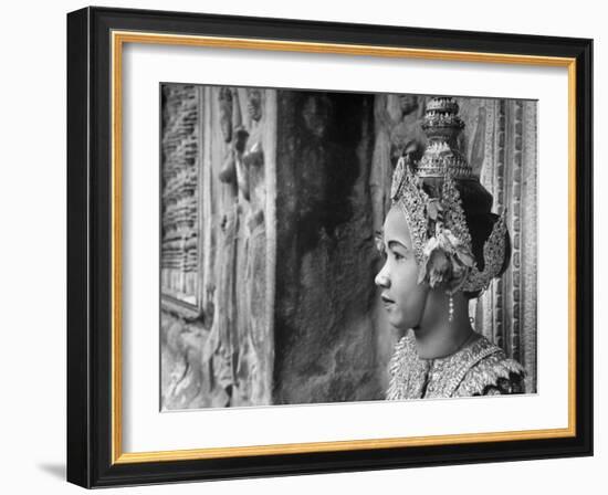 Religious Dancer at Temple of Angkor Wat, Wearing Richly Embroidered and Ornamented Costumes-Eliot Elisofon-Framed Photographic Print