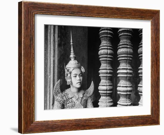 Religious Dancer at Temple of Angkor Wat, Wearing Richly Embroidered and Ornamented Costumes-Eliot Elisofon-Framed Photographic Print