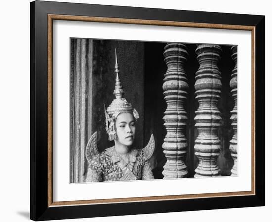 Religious Dancer at Temple of Angkor Wat, Wearing Richly Embroidered and Ornamented Costumes-Eliot Elisofon-Framed Photographic Print