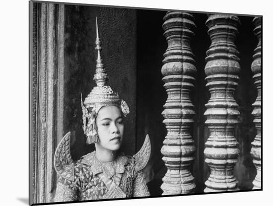 Religious Dancer at Temple of Angkor Wat, Wearing Richly Embroidered and Ornamented Costumes-Eliot Elisofon-Mounted Photographic Print