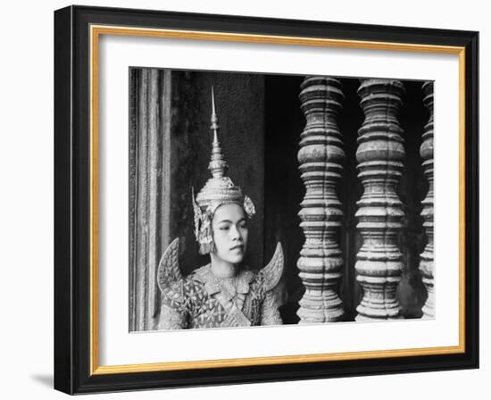 Religious Dancer at Temple of Angkor Wat, Wearing Richly Embroidered and Ornamented Costumes-Eliot Elisofon-Framed Photographic Print