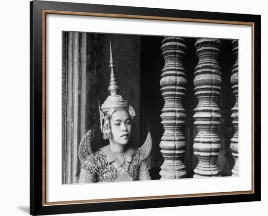 Religious Dancer at Temple of Angkor Wat, Wearing Richly Embroidered and Ornamented Costumes-Eliot Elisofon-Framed Photographic Print