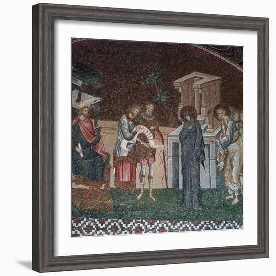 Religious depiction of the taking of the census for taxation, 14th century. Artist: Unknown-Unknown-Framed Giclee Print