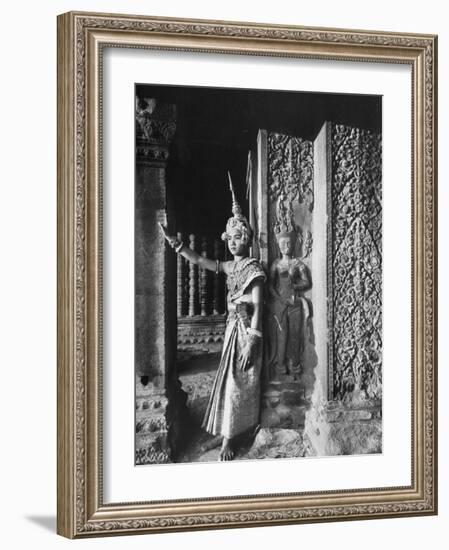 Religious Ritual Dancer in Temple of Angkor Wat, Wearing Richly Embroidered and Ornamented Costumes-Eliot Elisofon-Framed Photographic Print