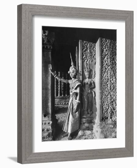 Religious Ritual Dancer in Temple of Angkor Wat, Wearing Richly Embroidered and Ornamented Costumes-Eliot Elisofon-Framed Photographic Print