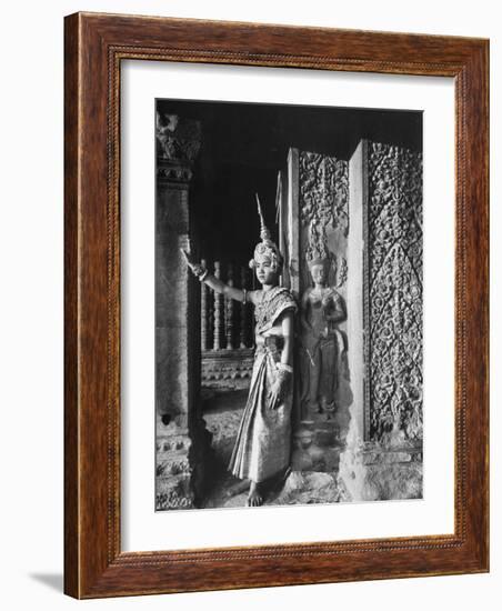 Religious Ritual Dancer in Temple of Angkor Wat, Wearing Richly Embroidered and Ornamented Costumes-Eliot Elisofon-Framed Photographic Print