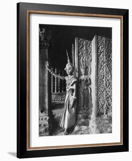 Religious Ritual Dancer in Temple of Angkor Wat, Wearing Richly Embroidered and Ornamented Costumes-Eliot Elisofon-Framed Photographic Print