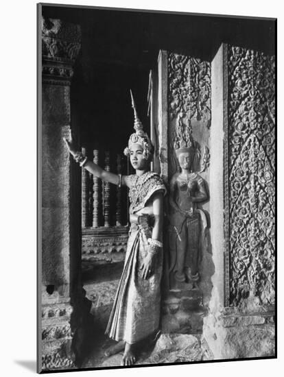 Religious Ritual Dancer in Temple of Angkor Wat, Wearing Richly Embroidered and Ornamented Costumes-Eliot Elisofon-Mounted Photographic Print