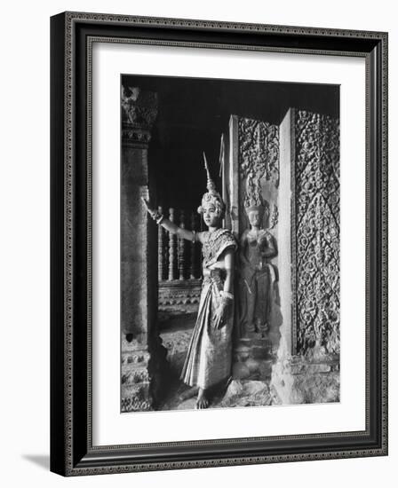 Religious Ritual Dancer in Temple of Angkor Wat, Wearing Richly Embroidered and Ornamented Costumes-Eliot Elisofon-Framed Photographic Print