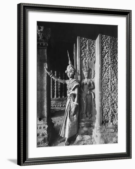 Religious Ritual Dancer in Temple of Angkor Wat, Wearing Richly Embroidered and Ornamented Costumes-Eliot Elisofon-Framed Photographic Print