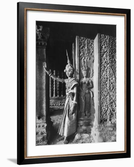 Religious Ritual Dancer in Temple of Angkor Wat, Wearing Richly Embroidered and Ornamented Costumes-Eliot Elisofon-Framed Photographic Print