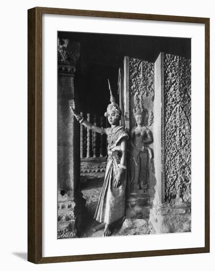 Religious Ritual Dancer in Temple of Angkor Wat, Wearing Richly Embroidered and Ornamented Costumes-Eliot Elisofon-Framed Photographic Print