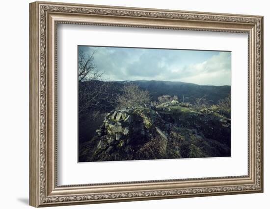 Remains of a bunker at a mountaintop in a wood in winter in Alsace-Axel Killian-Framed Photographic Print