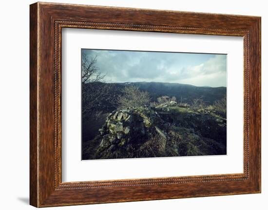 Remains of a bunker at a mountaintop in a wood in winter in Alsace-Axel Killian-Framed Photographic Print